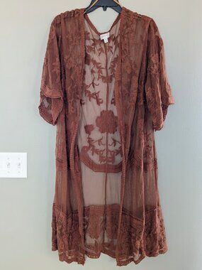 Dizzy Gal Womens Boho Embroidered Lace Duster Kimono Cardigan Size Medium
